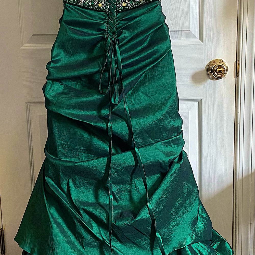 Emerald Green Polyester Mac Duggal Gown